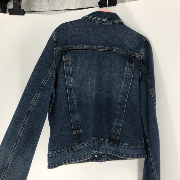Free People blue denim jacket crop length long sleeves medium blue wash L - Picture 4 of 15
